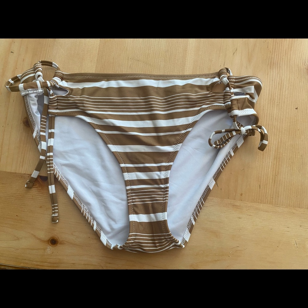 Aerie brown stripe side tie bikini bottoms size medium